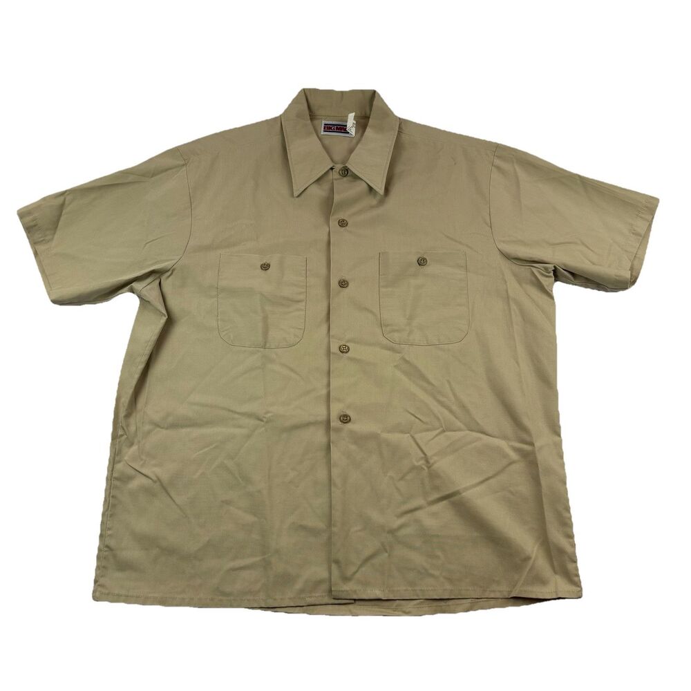 Vintage Big Mac Button Up Shirt Mens L Tan Short Sleeve Pockets